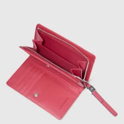 Portafoglio donna medio con zip in pelle e tessuto