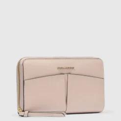 Portefeuille femme zippé à quatre soufflets